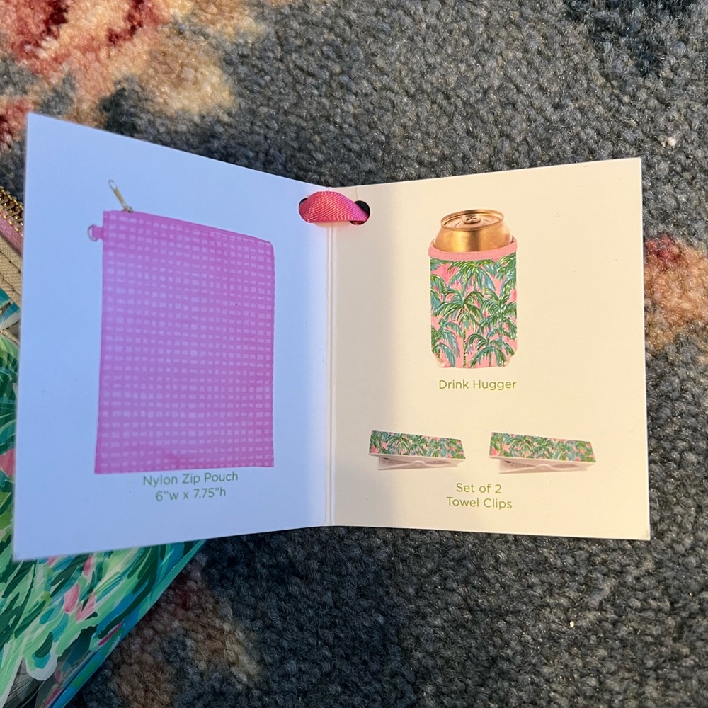 Lilly Pulitzer Pink and Green Palm Tree Suite View Beach Day Pouch and headband - Picture 3 of 6